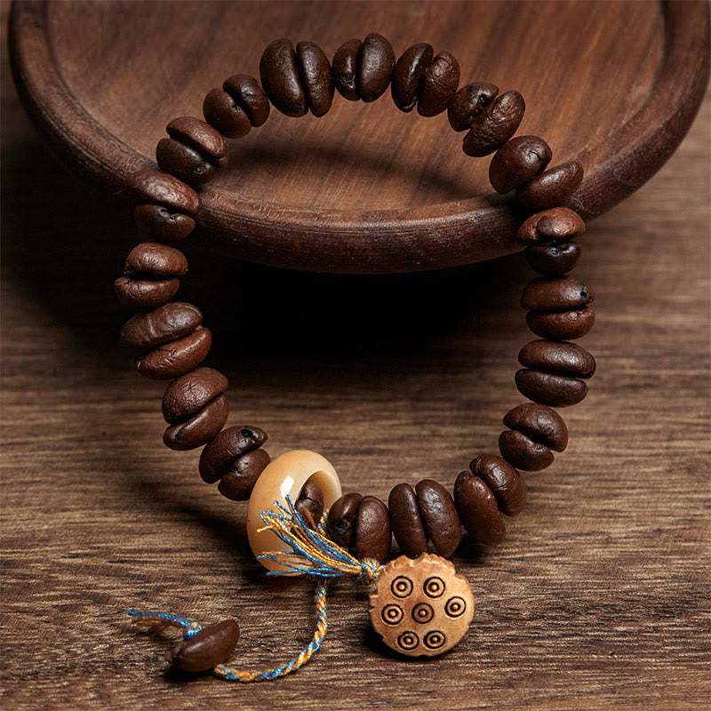 Buddha Stones、天然蓮の実、コーヒー豆、ウェンジウッドの菩提樹の実のブレスレット - image 2