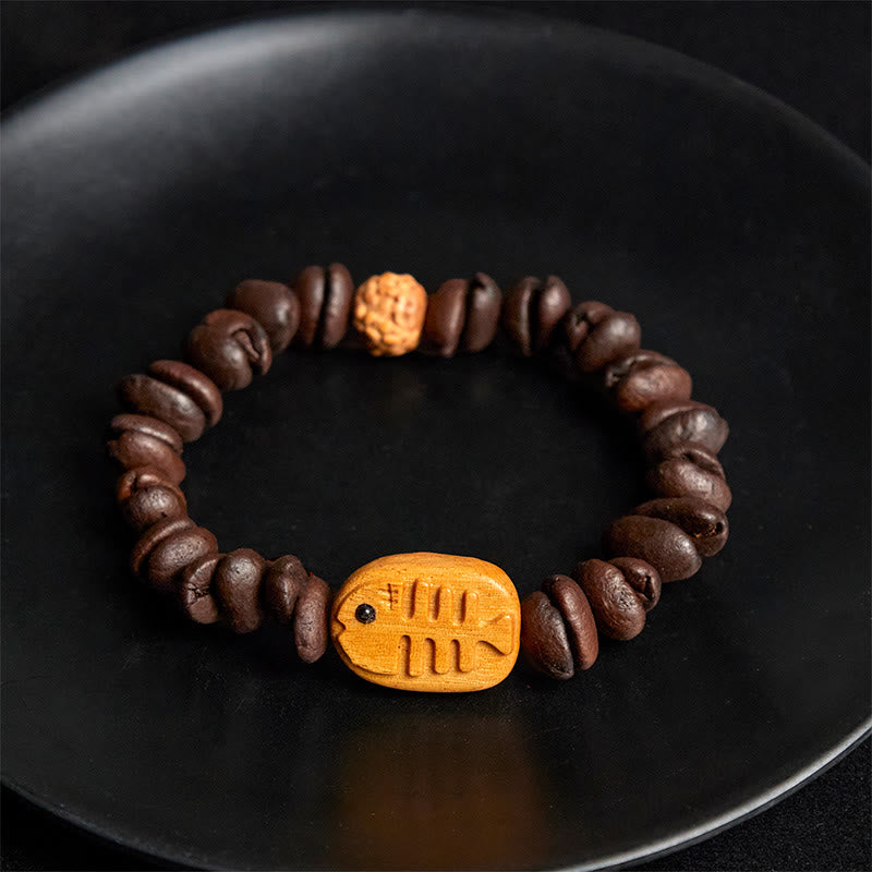 Buddha Stonesハンドメイドフィッシュボーン本物のコーヒー豆ウェンジウッドブレスレット - image 4