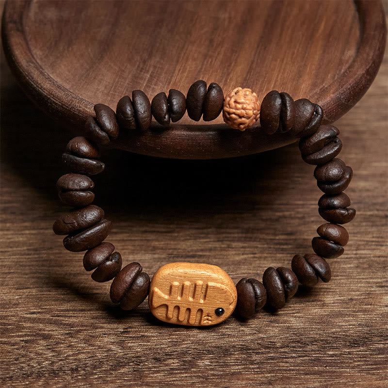Buddha Stonesハンドメイドフィッシュボーン本物のコーヒー豆ウェンジウッドブレスレット - image 2