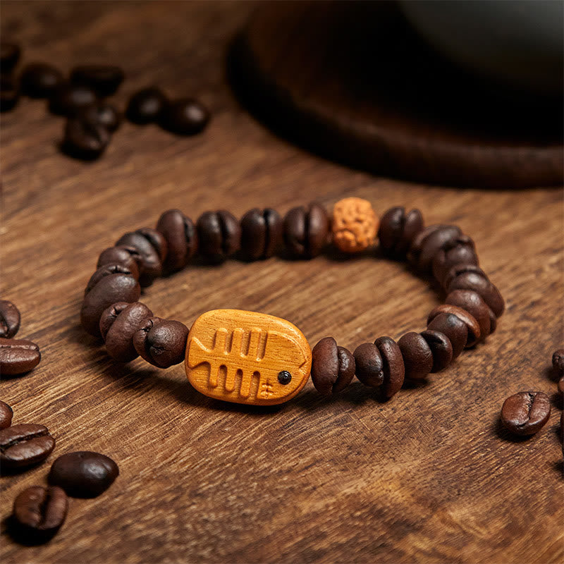 Buddha Stonesハンドメイドフィッシュボーン本物のコーヒー豆ウェンジウッドブレスレット - image 3