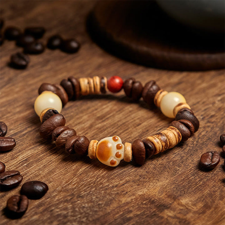 Buddha Stonesハンドメイド猫の手とコーヒー豆の菩提樹の種子のブレスレット - image 3