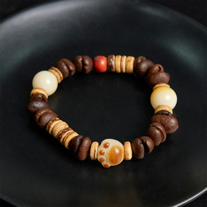Buddha Stonesハンドメイド猫の手とコーヒー豆の菩提樹の種子のブレスレット - image 4