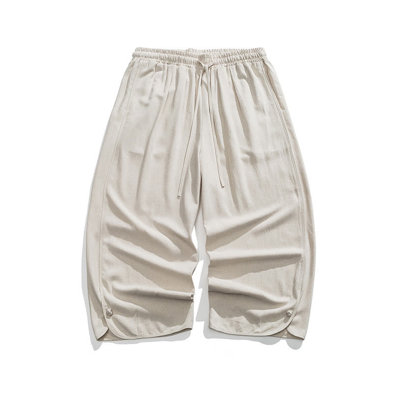 Buddha Stonesカジュアル ルーズ フロッグボタン 無地 メンズ コットンリネン 7-8丈パンツ ポケット付き - image 1