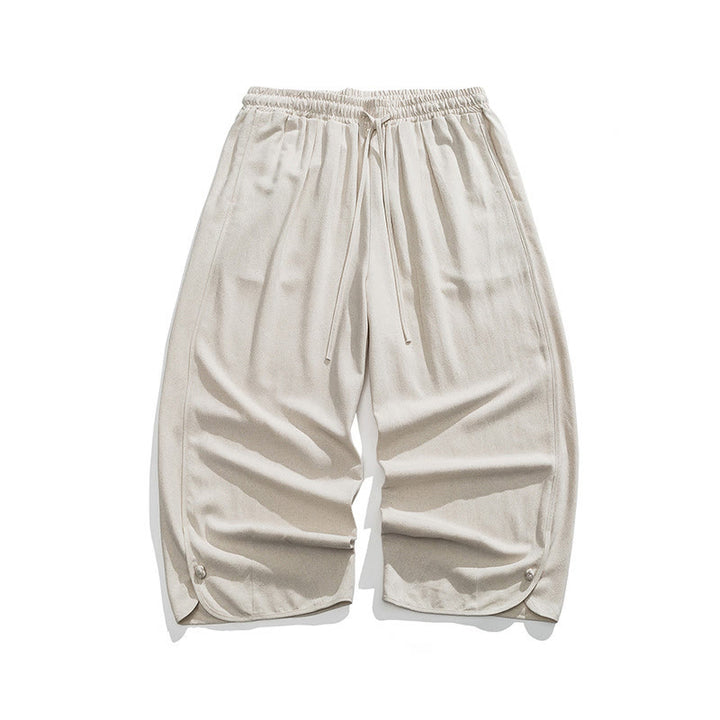 Buddha Stonesカジュアル ルーズ フロッグボタン 無地 メンズ コットンリネン 7-8丈パンツ ポケット付き - image 1
