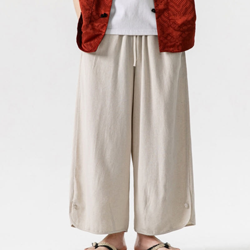 Buddha Stonesカジュアル ルーズ フロッグボタン 無地 メンズ コットンリネン 7-8丈パンツ ポケット付き - image 7