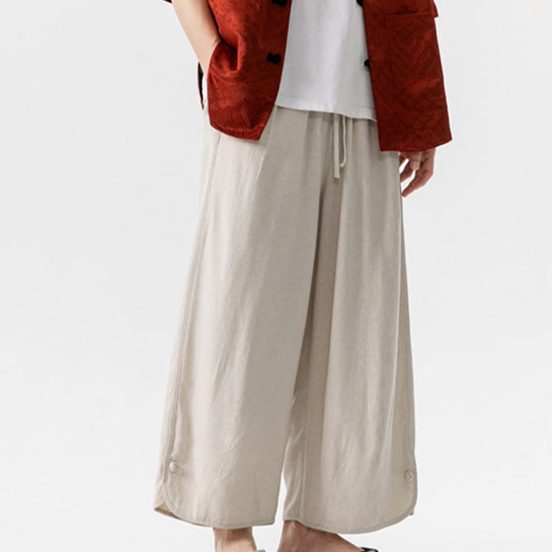 Buddha Stonesカジュアル ルーズ フロッグボタン 無地 メンズ コットンリネン 7-8丈パンツ ポケット付き - image 5