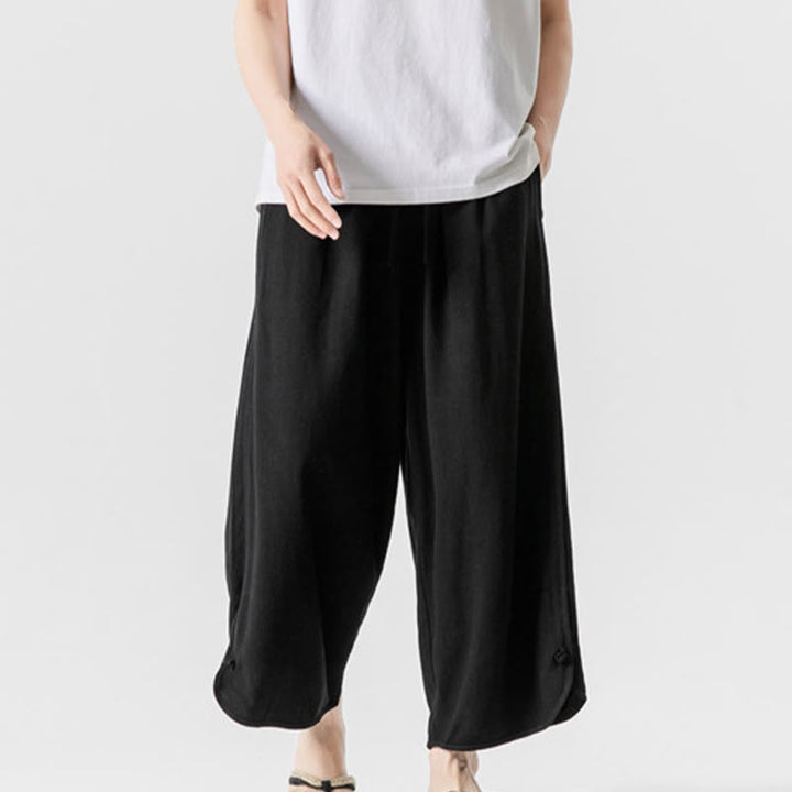 Buddha Stonesカジュアル ルーズ フロッグボタン 無地 メンズ コットンリネン 7-8丈パンツ ポケット付き - image 14