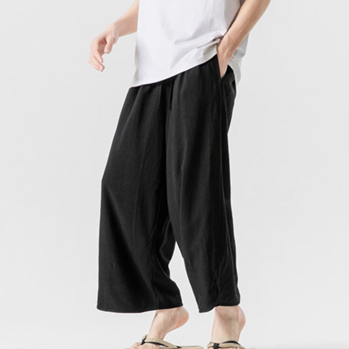 Buddha Stonesカジュアル ルーズ フロッグボタン 無地 メンズ コットンリネン 7-8丈パンツ ポケット付き - image 20
