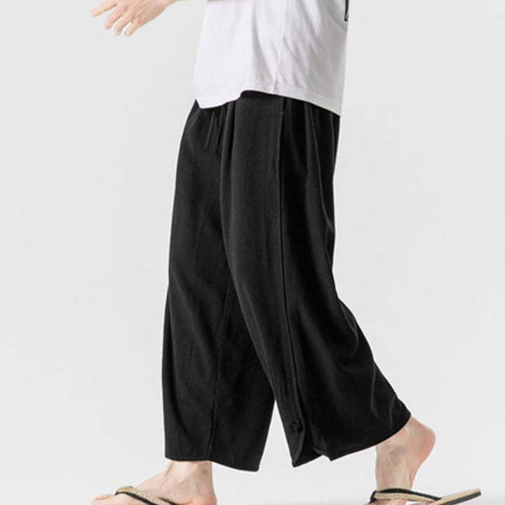 Buddha Stonesカジュアル ルーズ フロッグボタン 無地 メンズ コットンリネン 7-8丈パンツ ポケット付き - image 18