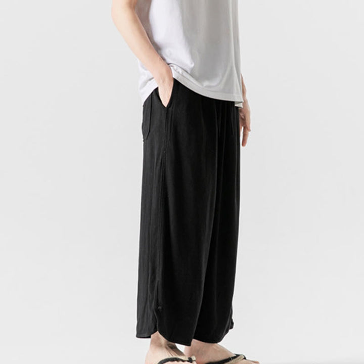 Buddha Stonesカジュアル ルーズ フロッグボタン 無地 メンズ コットンリネン 7-8丈パンツ ポケット付き - image 18