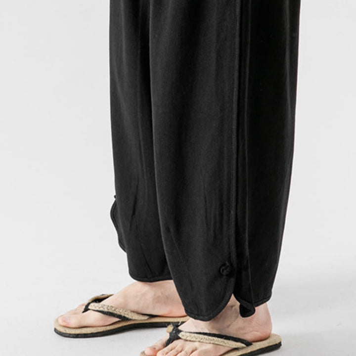 Buddha Stonesカジュアル ルーズ フロッグボタン 無地 メンズ コットンリネン 7-8丈パンツ ポケット付き - image 22