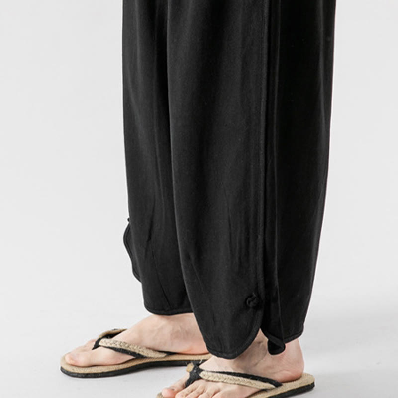 Buddha Stonesカジュアル ルーズ フロッグボタン 無地 メンズ コットンリネン 7-8丈パンツ ポケット付き - image 23