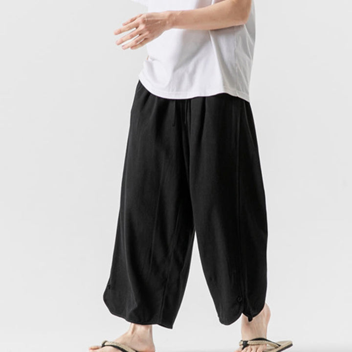 Buddha Stonesカジュアル ルーズ フロッグボタン 無地 メンズ コットンリネン 7-8丈パンツ ポケット付き - image 26