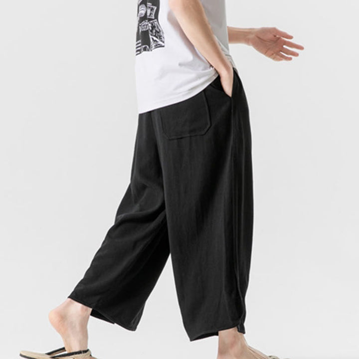 Buddha Stonesカジュアル ルーズ フロッグボタン 無地 メンズ コットンリネン 7-8丈パンツ ポケット付き - image 23