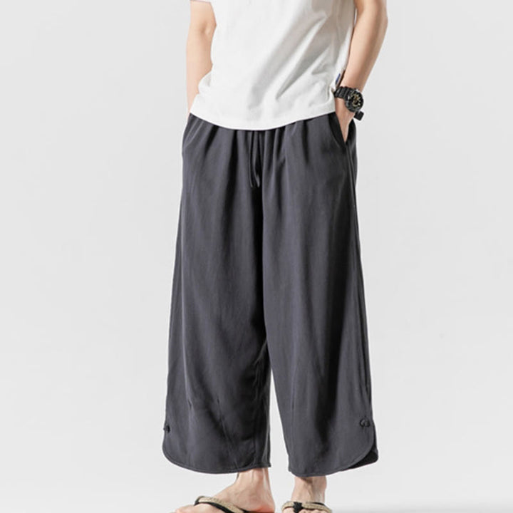 Buddha Stonesカジュアル ルーズ フロッグボタン 無地 メンズ コットンリネン 7-8丈パンツ ポケット付き - image 30