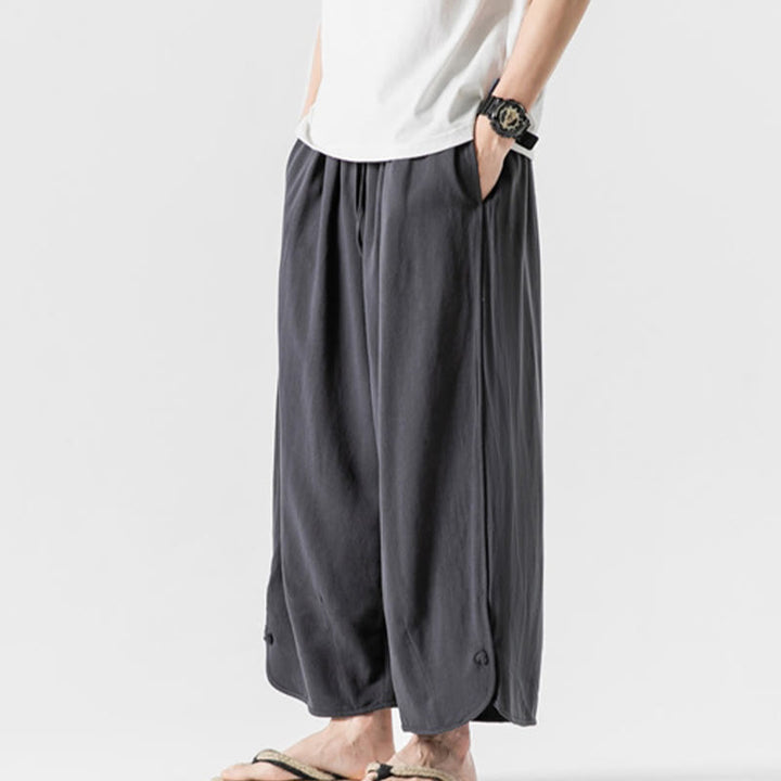 Buddha Stonesカジュアル ルーズ フロッグボタン 無地 メンズ コットンリネン 7-8丈パンツ ポケット付き - image 31