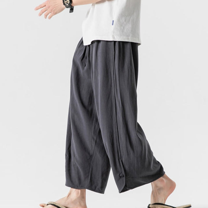 Buddha Stonesカジュアル ルーズ フロッグボタン 無地 メンズ コットンリネン 7-8丈パンツ ポケット付き - image 37