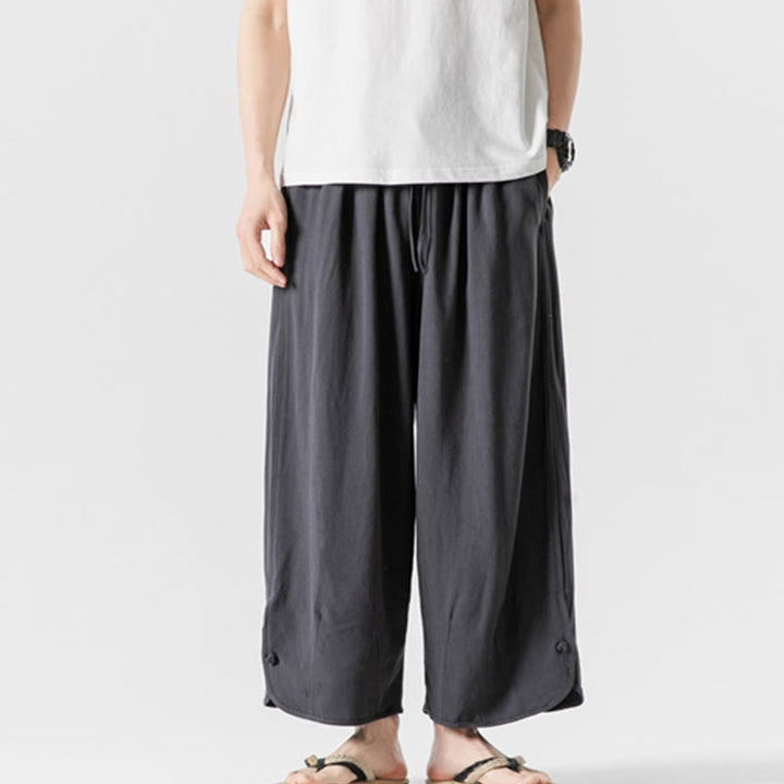 Buddha Stonesカジュアル ルーズ フロッグボタン 無地 メンズ コットンリネン 7-8丈パンツ ポケット付き - image 32