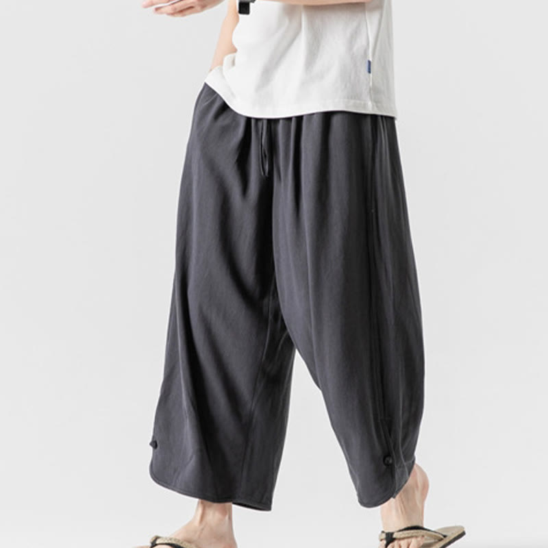 Buddha Stonesカジュアル ルーズ フロッグボタン 無地 メンズ コットンリネン 7-8丈パンツ ポケット付き - image 34