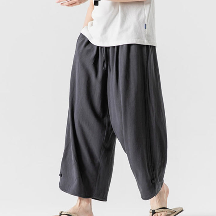 Buddha Stonesカジュアル ルーズ フロッグボタン 無地 メンズ コットンリネン 7-8丈パンツ ポケット付き - image 33
