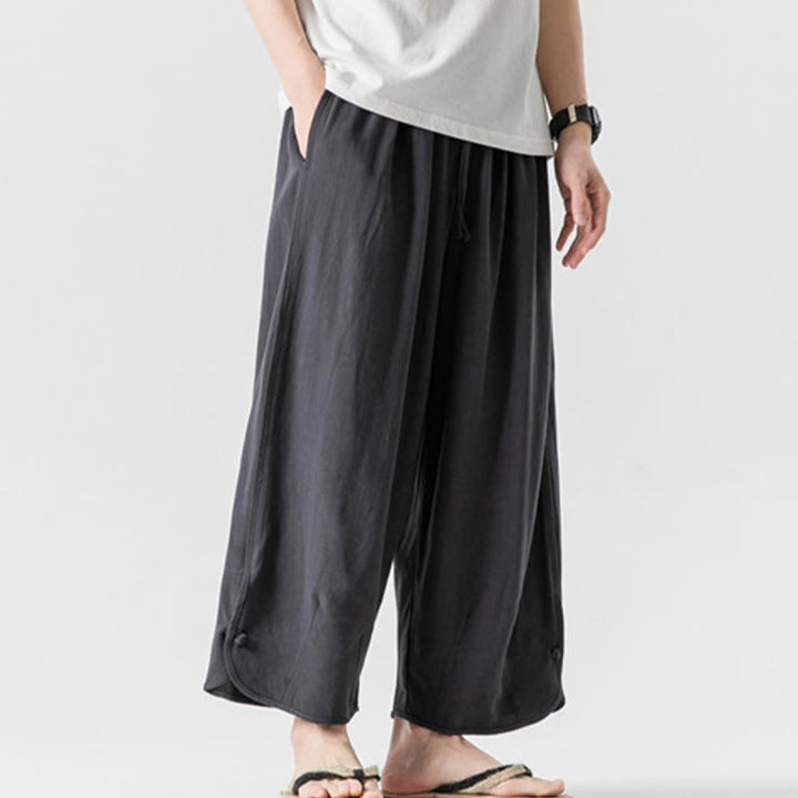 Buddha Stonesカジュアル ルーズ フロッグボタン 無地 メンズ コットンリネン 7-8丈パンツ ポケット付き - image 35