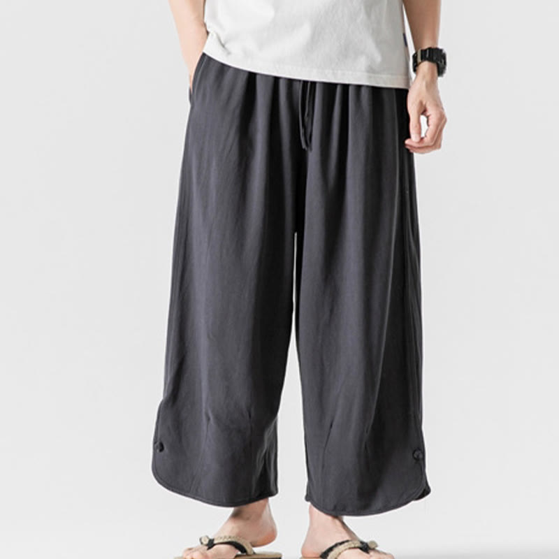 Buddha Stonesカジュアル ルーズ フロッグボタン 無地 メンズ コットンリネン 7-8丈パンツ ポケット付き - 薄暗い灰色 - US/UK/AU46、 EU56 (5XL) - image 27