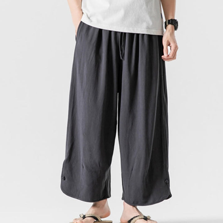 Buddha Stonesカジュアル ルーズ フロッグボタン 無地 メンズ コットンリネン 7-8丈パンツ ポケット付き - 薄暗い灰色 - US/UK/AU46、 EU56 (5XL) - image 27
