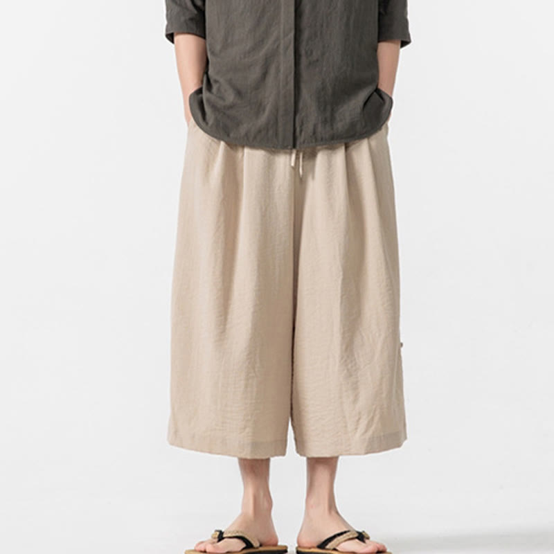 Buddha Stonesカジュアル ルーズ フロッグボタン 無地 メンズ コットン 7-8丈 ワイドレッグパンツ ポケット付き - image 10
