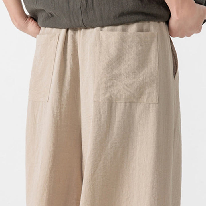 Buddha Stonesカジュアル ルーズ フロッグボタン 無地 メンズ コットン 7-8丈 ワイドレッグパンツ ポケット付き - image 14