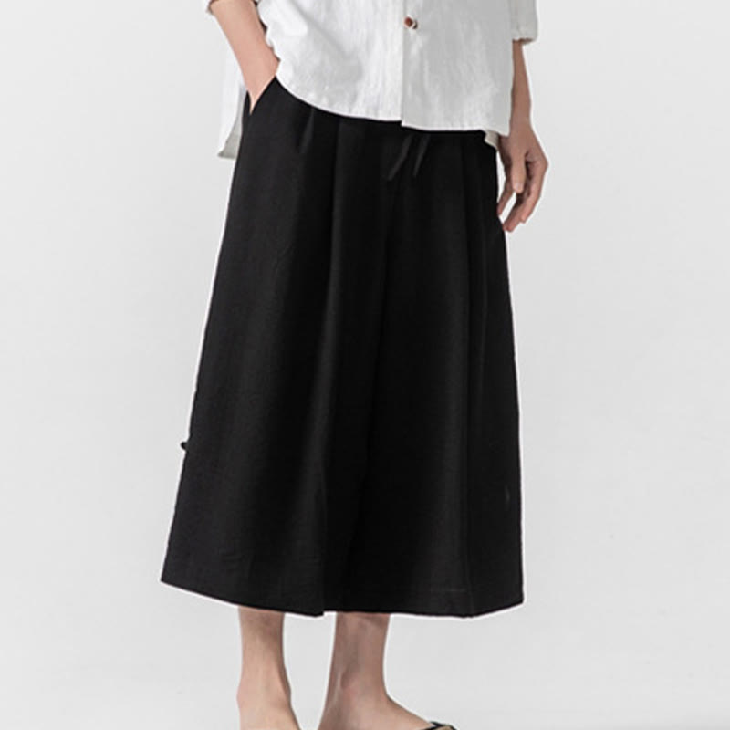 Buddha Stonesカジュアル ルーズ フロッグボタン 無地 メンズ コットン 7-8丈 ワイドレッグパンツ ポケット付き - image 17