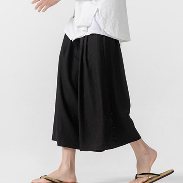 Buddha Stonesカジュアル ルーズ フロッグボタン 無地 メンズ コットン 7-8丈 ワイドレッグパンツ ポケット付き - image 18