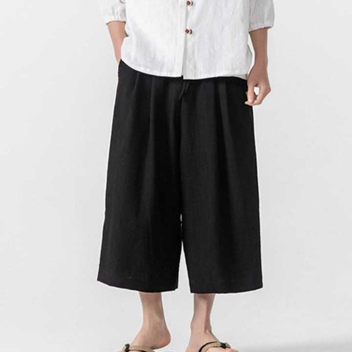 Buddha Stonesカジュアル ルーズ フロッグボタン 無地 メンズ コットン 7-8丈 ワイドレッグパンツ ポケット付き - image 23