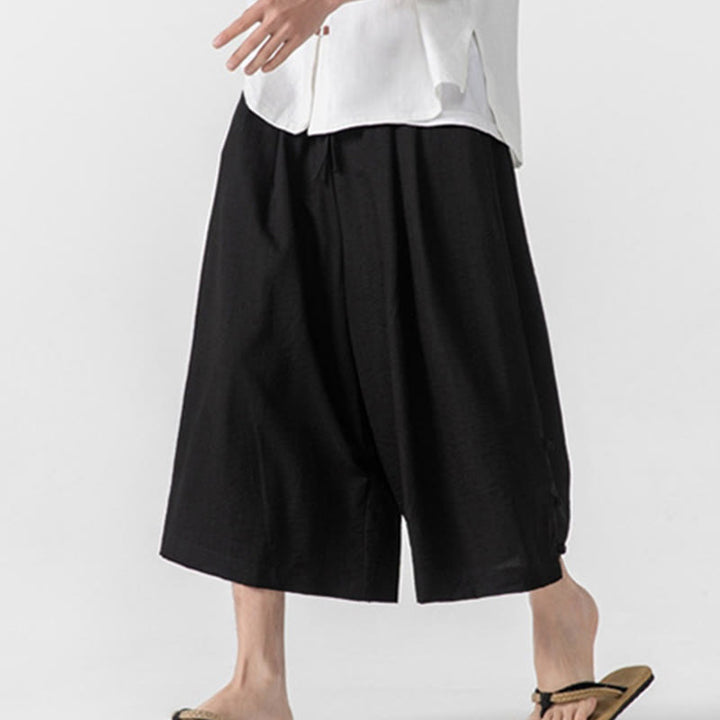Buddha Stonesカジュアル ルーズ フロッグボタン 無地 メンズ コットン 7-8丈 ワイドレッグパンツ ポケット付き - image 23