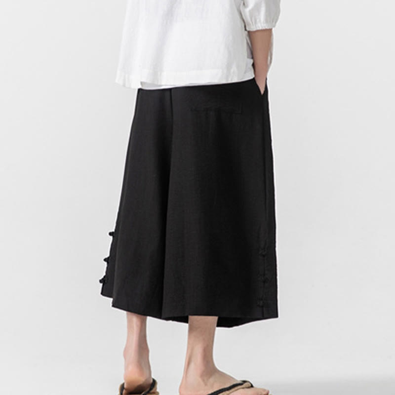 Buddha Stonesカジュアル ルーズ フロッグボタン 無地 メンズ コットン 7-8丈 ワイドレッグパンツ ポケット付き - image 20