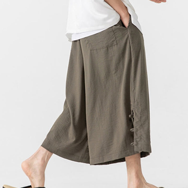 Buddha Stonesカジュアル ルーズ フロッグボタン 無地 メンズ コットン 7-8丈 ワイドレッグパンツ ポケット付き - image 28