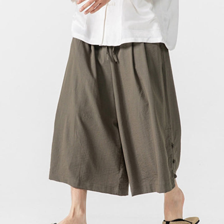 Buddha Stonesカジュアル ルーズ フロッグボタン 無地 メンズ コットン 7-8丈 ワイドレッグパンツ ポケット付き - image 25