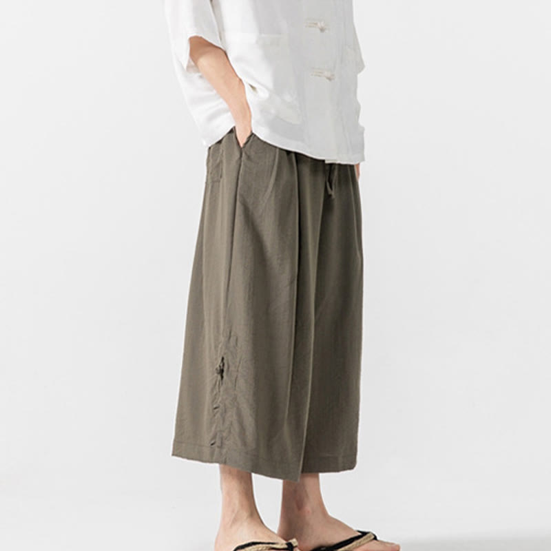 Buddha Stonesカジュアル ルーズ フロッグボタン 無地 メンズ コットン 7-8丈 ワイドレッグパンツ ポケット付き - image 27