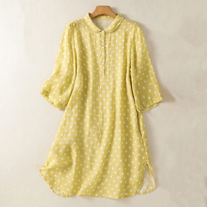 Buddha Stones春 ドット柄 ボタン スタンドカラー ポリエステル ミディドレス ポケット付き - カーキ - US14、 UK/AU18、 EU46 (2XL) - image 1