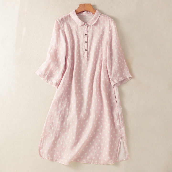 Buddha Stones春 ドット柄 ボタン スタンドカラー ポリエステル ミディドレス ポケット付き - ピンク - US14、 UK/AU18、 EU46 (2XL) - image 9