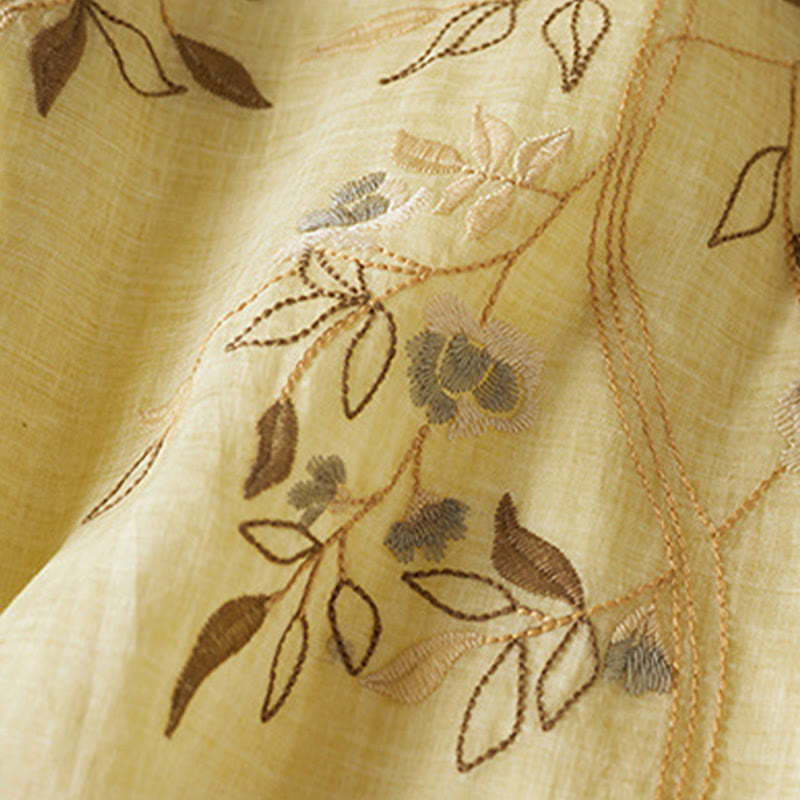 Buddha Stones刺繍リーフクルーネック半袖コットンファイバーミディドレス - image 6