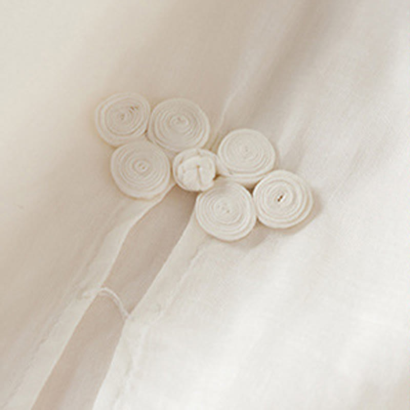 Buddha Stones刺繍リーフクルーネック半袖コットンファイバーミディドレス - image 10