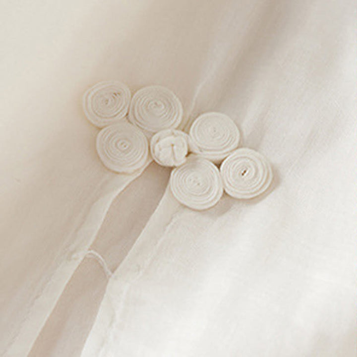 Buddha Stones刺繍リーフクルーネック半袖コットンファイバーミディドレス - image 10