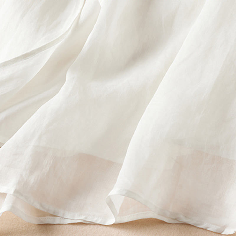 Buddha Stones刺繍リーフクルーネック半袖コットンファイバーミディドレス - image 9