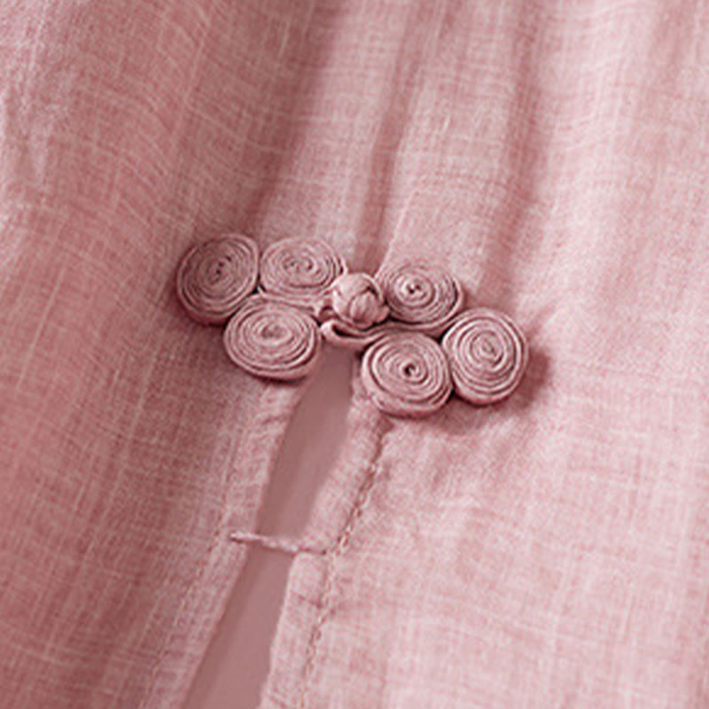 Buddha Stones刺繍リーフクルーネックハーフスリーブファイバーミディド​​レス - image 17