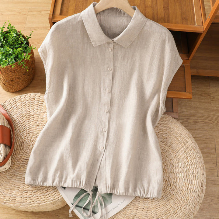 Buddha Stones夏用 無地 ボタン付き 半袖 レディースシャツ - リネン - US14、 UK/AU18、 EU46 (2XL) - image 23