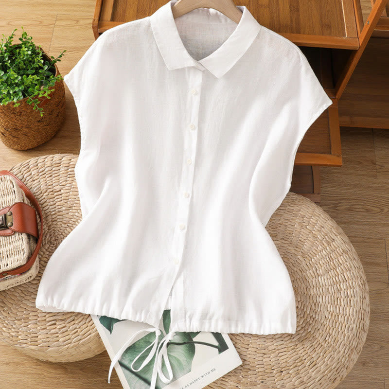 Buddha Stones夏用 無地 ボタン付き 半袖 レディースシャツ - 白 - US14、 UK/AU18、 EU46 (2XL) - image 8