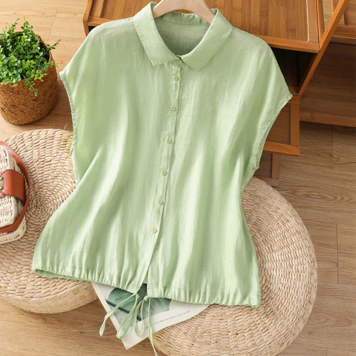 Buddha Stones夏 無地 ボタン 半袖 レディース コットンシャツ - ライトグリーン - US14、 UK/AU18、 EU46 (2XL) - image 16