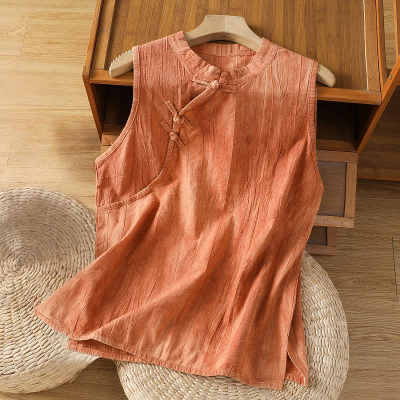 Buddha Stonesレトロフロッグボタンデザイン レディース コットン ノースリーブベスト - オレンジ - US8-10，UK/AU12-14，EU40-42 (2XL) - image 0