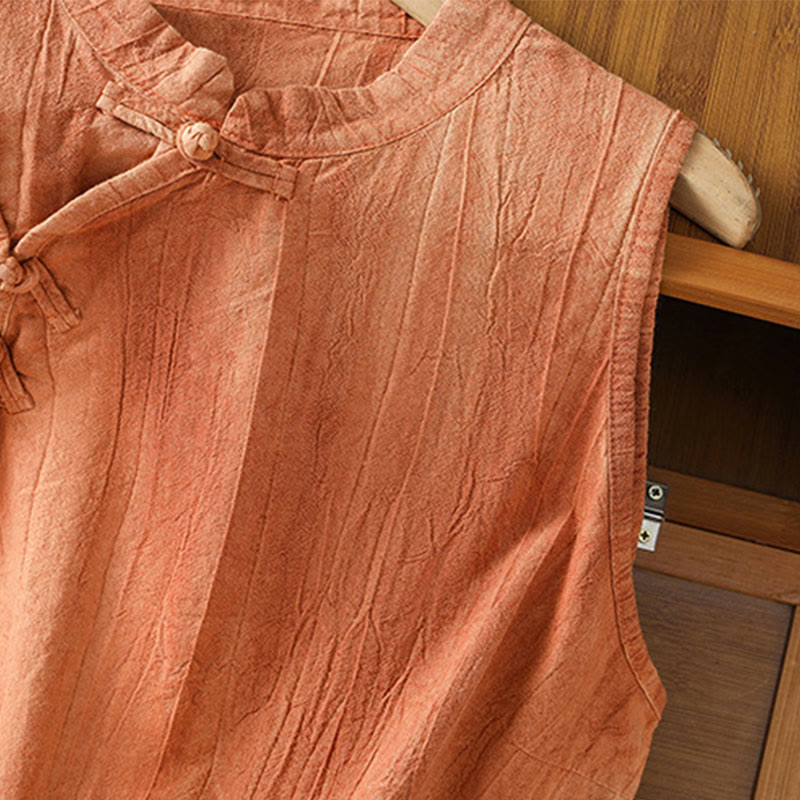 Buddha Stonesレトロフロッグボタンデザイン レディース コットン ノースリーブベスト - image 5