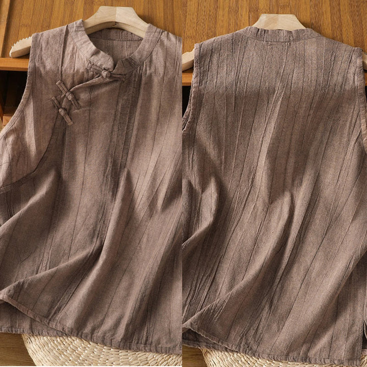 Buddha Stonesレトロフロッグボタンデザイン レディース コットン ノースリーブベスト - image 12
